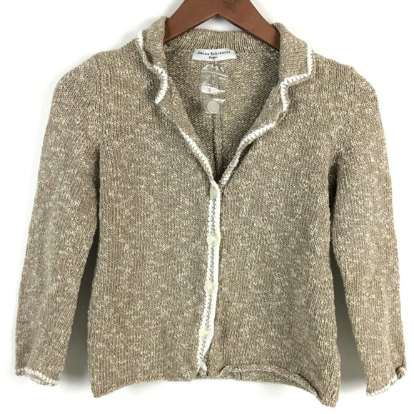 Amina Rubinacci Napoli Sweater 40 Tan Linen Made in Italy Cardigan Size Small - Picture 7 of 10